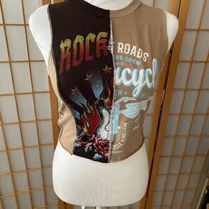New Nwt Madrag Crop Motorcycle Rock Tank Top Juniors Large Brown Grunge Graphic